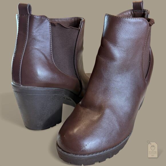 TOP Moda Shoes - Top Moda Brown Platform Chelsea Boots Chunky Heel Size 7 Faux Leather Grunge